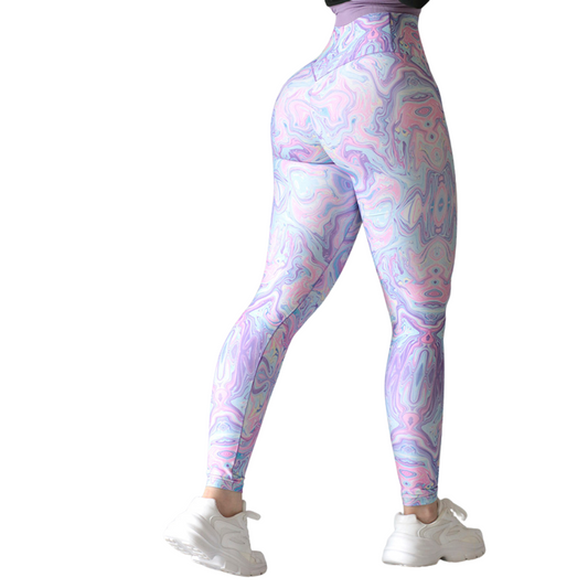 Leggings deportivos supplex para mujer, efecto push up con cintura alta, textil lycra transpirable con acabado liso psico. Color colores | Adriana Olimpo