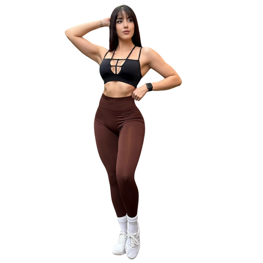 Leggings Deportivos para Mujer Fitness: Seamless Efecto Push Up y Burbuja, Cintura Alta, Textil Tejido Liso Suave Transpirable , Color Cinnamon-Velvet | Adriana Olimpo