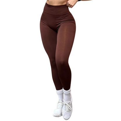 Leggings Deportivos para Mujer Fitness: Seamless Efecto Push Up y Burbuja, Cintura Alta, Textil Tejido Liso Suave Transpirable , Color Cinnamon-Velvet | Adriana Olimpo