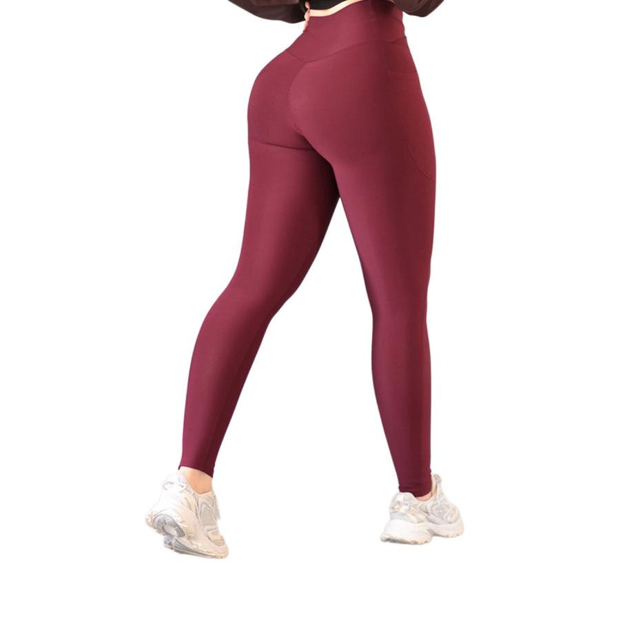 Leggings básico con bolsillos | Supplex Stretch, Liso – Tinto