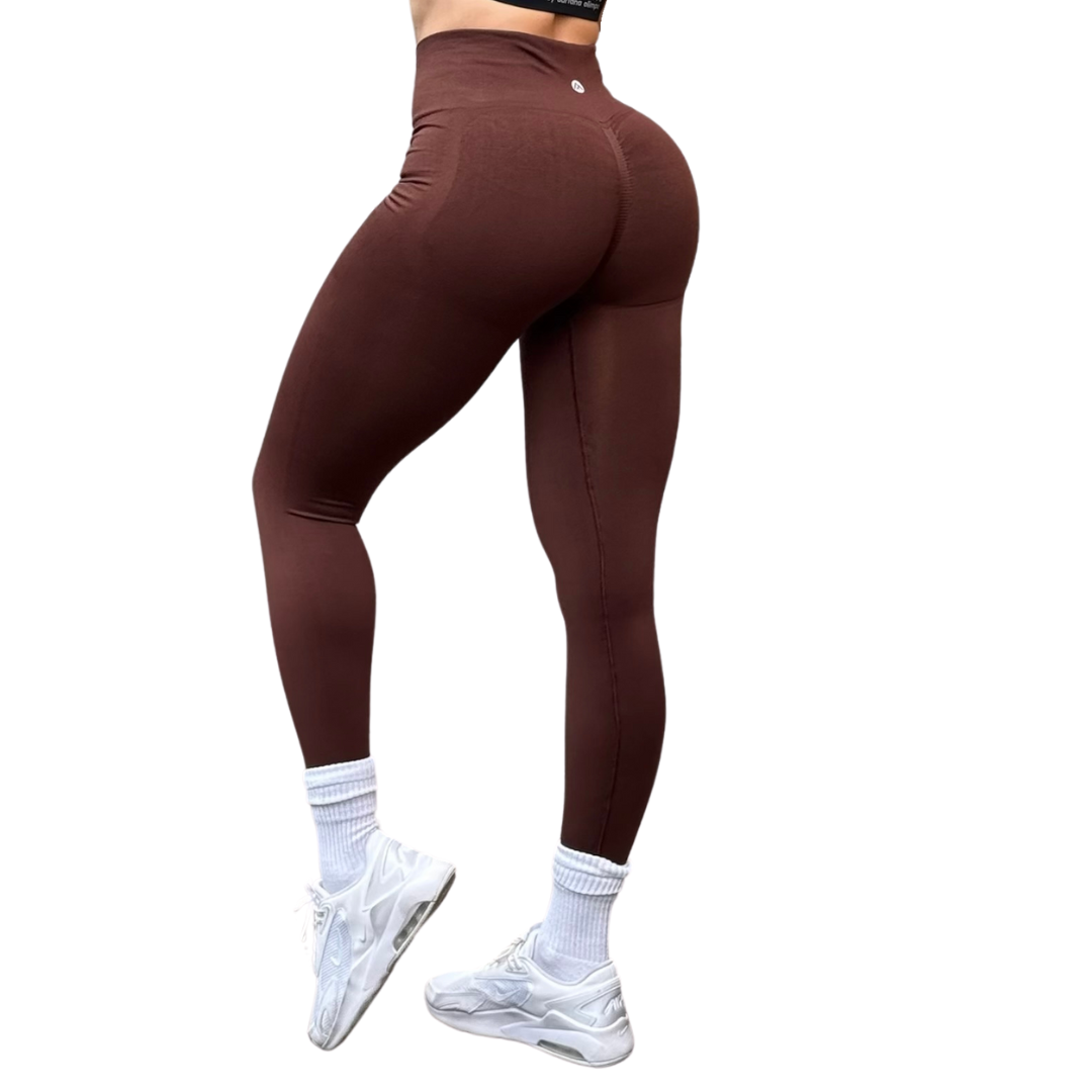 Leggings Deportivos para Mujer Fitness: Seamless Efecto Push Up y Burbuja, Cintura Alta, Textil Tejido Liso Suave Transpirable , Color Cinnamon-Velvet | Adriana Olimpo