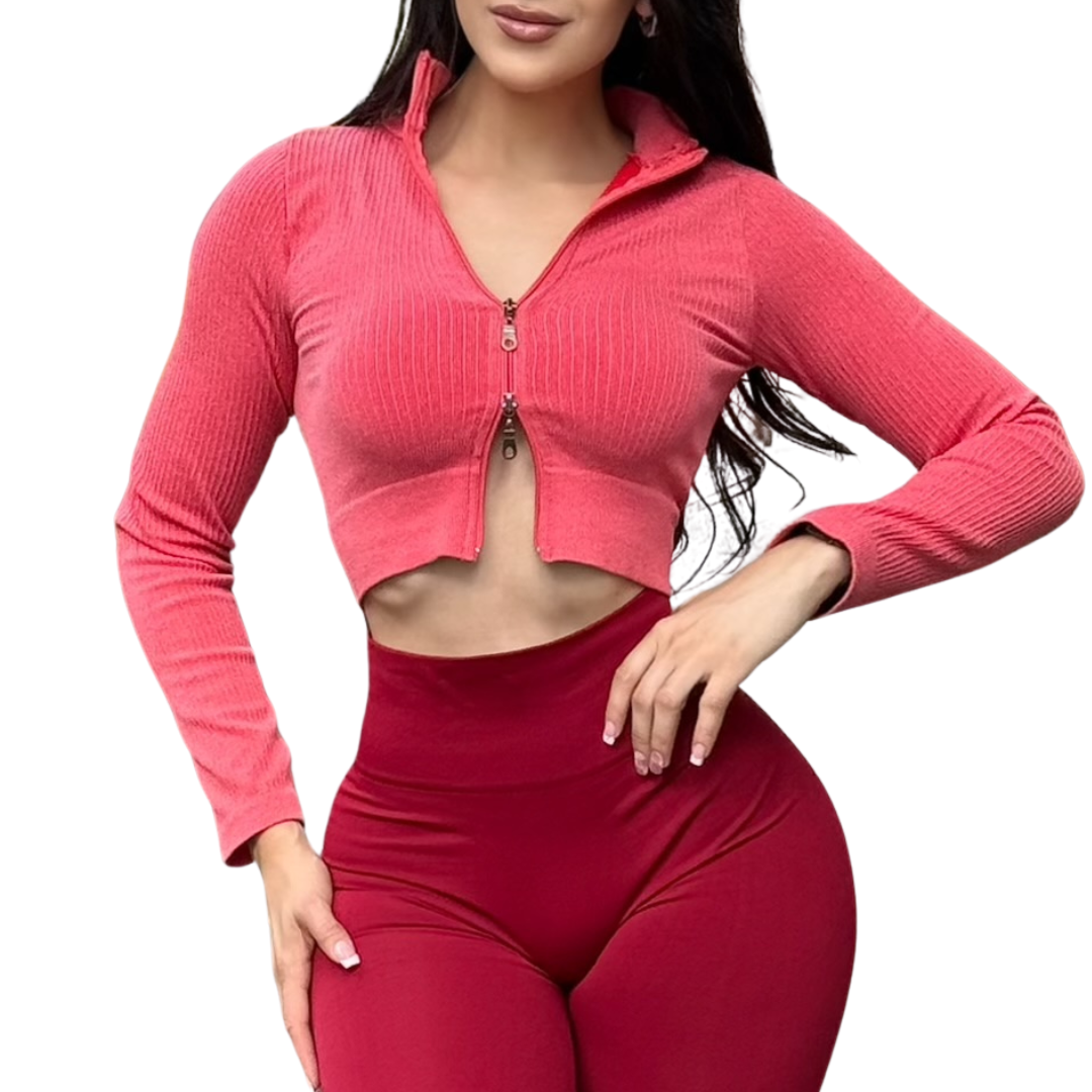 Chamarra deportiva manga larga | Transpirable, Relieves – Rojo Cereza