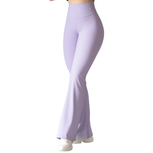 Leggings deportivos supplex para mujer, efecto básico con cintura alta, textil lycra transpirable con relieves de líneas. Color silver-iris | Adriana Olimpo