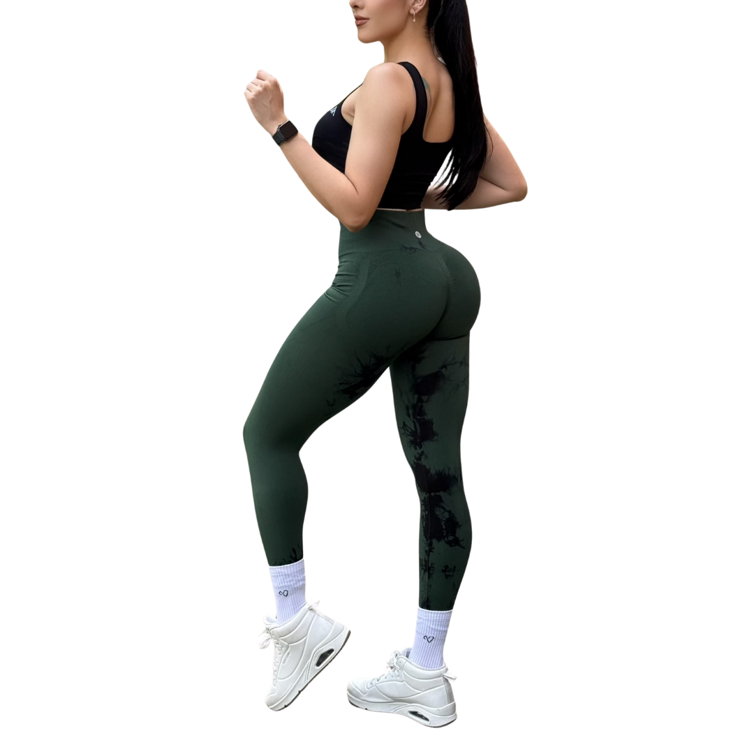 Leggings Deportivos Seamless de Compresión para Mujer Fitness: Glúteos Redondos, Vientre Plano y Cintura Definida | Push Up + Burbuja + Compresión Faja. Ultra Cómodos. Color olivo y negro | Adriana Olimpo