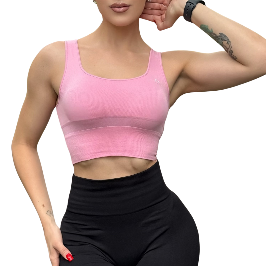 Top para Mujer Fitness: Efecto Alto Impacto Con Copas,  Ajuste Perfecto, Textil Liso, Transpirable, Color rosa | Adriana Olimpo
