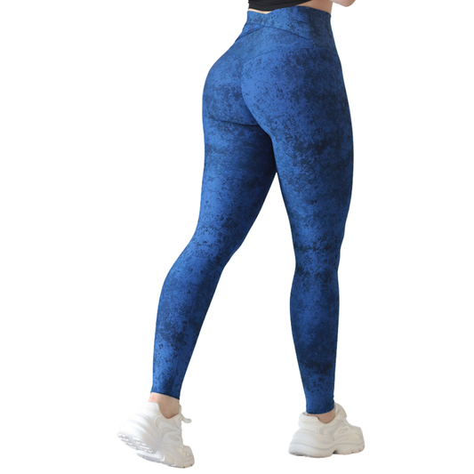 Leggings deportivos supplex para mujer, efecto push up con cintura alta, textil lycra transpirable con acabado liso rustico. Color azul | Adriana Olimpo