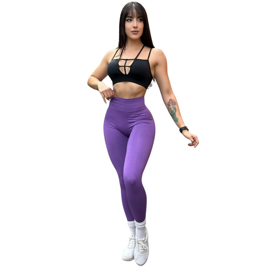 Leggings Deportivos para Mujer Fitness: Seamless Efecto Push Up y Burbuja, Cintura Alta, Textil Tejido Liso Suave Transpirable , Color Lila Skittles | Adriana Olimpo