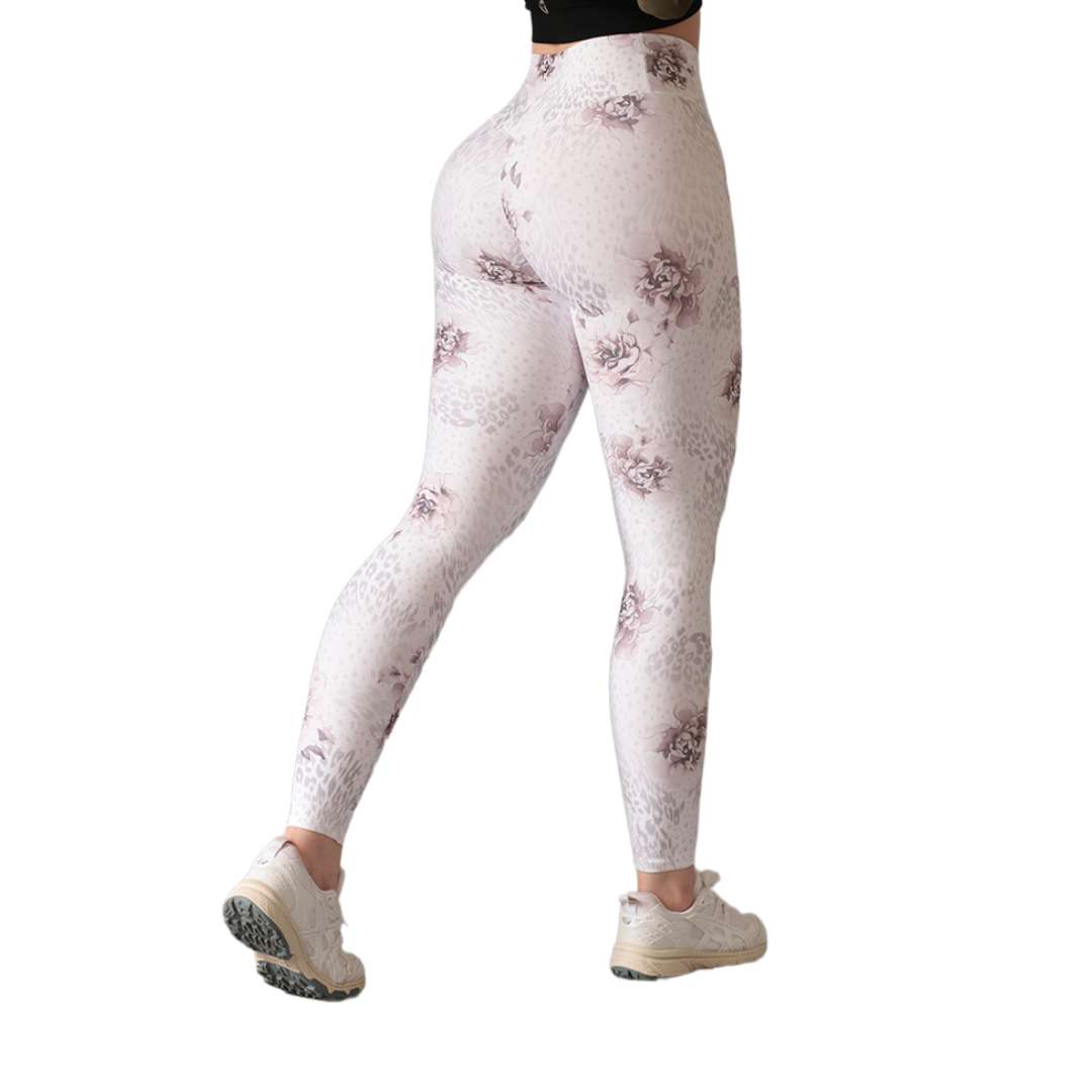 Leggings push up | Supplex Stretch, Liso Flores – Blanco