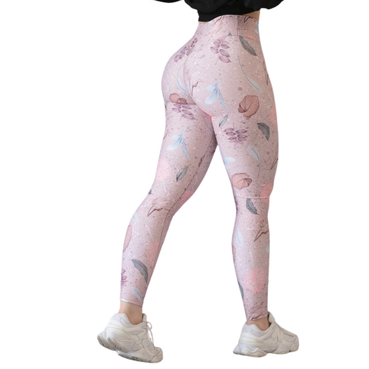 Leggings Deportivos para Mujer Fitness: Efecto Push Up, Cintura Alta, Textil Lycra Transpirable con Acabado Liso Granito, Color Rosita | Adriana Olimpo