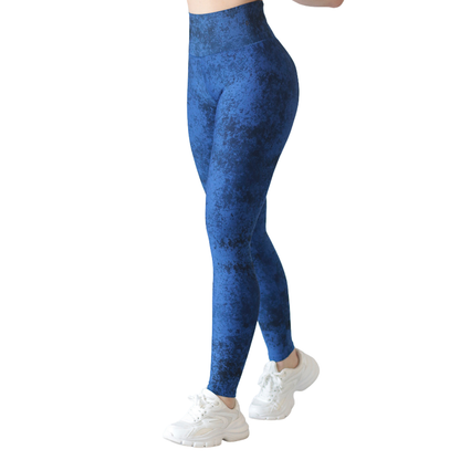 Leggings deportivos supplex para mujer, efecto push up con cintura alta, textil lycra transpirable con acabado liso rustico. Color azul | Adriana Olimpo