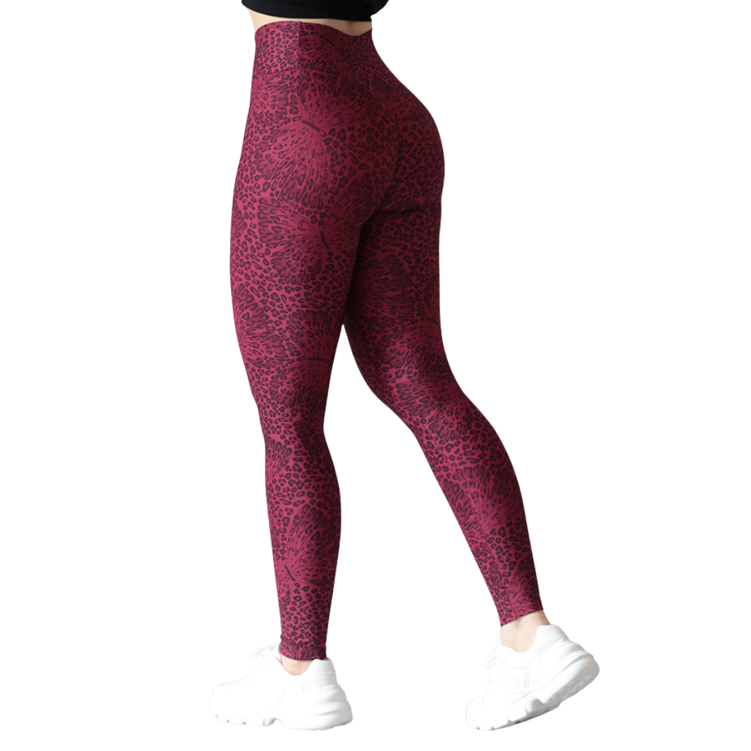 Leggings deportivos supplex para mujer, efecto push up con cintura alta, textil lycra transpirable con acabado liso mariposas. Color tinta | Adriana Olimpo