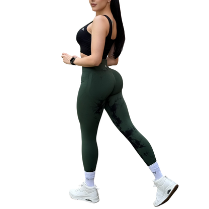 Leggings Deportivos Seamless de Compresión para Mujer Fitness: Glúteos Redondos, Vientre Plano y Cintura Definida | Push Up + Burbuja + Compresión Faja. Ultra Cómodos. Color olivo y negro | Adriana Olimpo