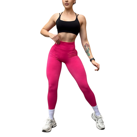Leggings Deportivos Seamless de Compresión para Mujer Fitness: Glúteos Redondos, Vientre Plano y Cintura Definida | Push Up + Compresión Faja, Ultra Cómodos y Sin Costuras, Color rosa barbie | Adriana Olimpo