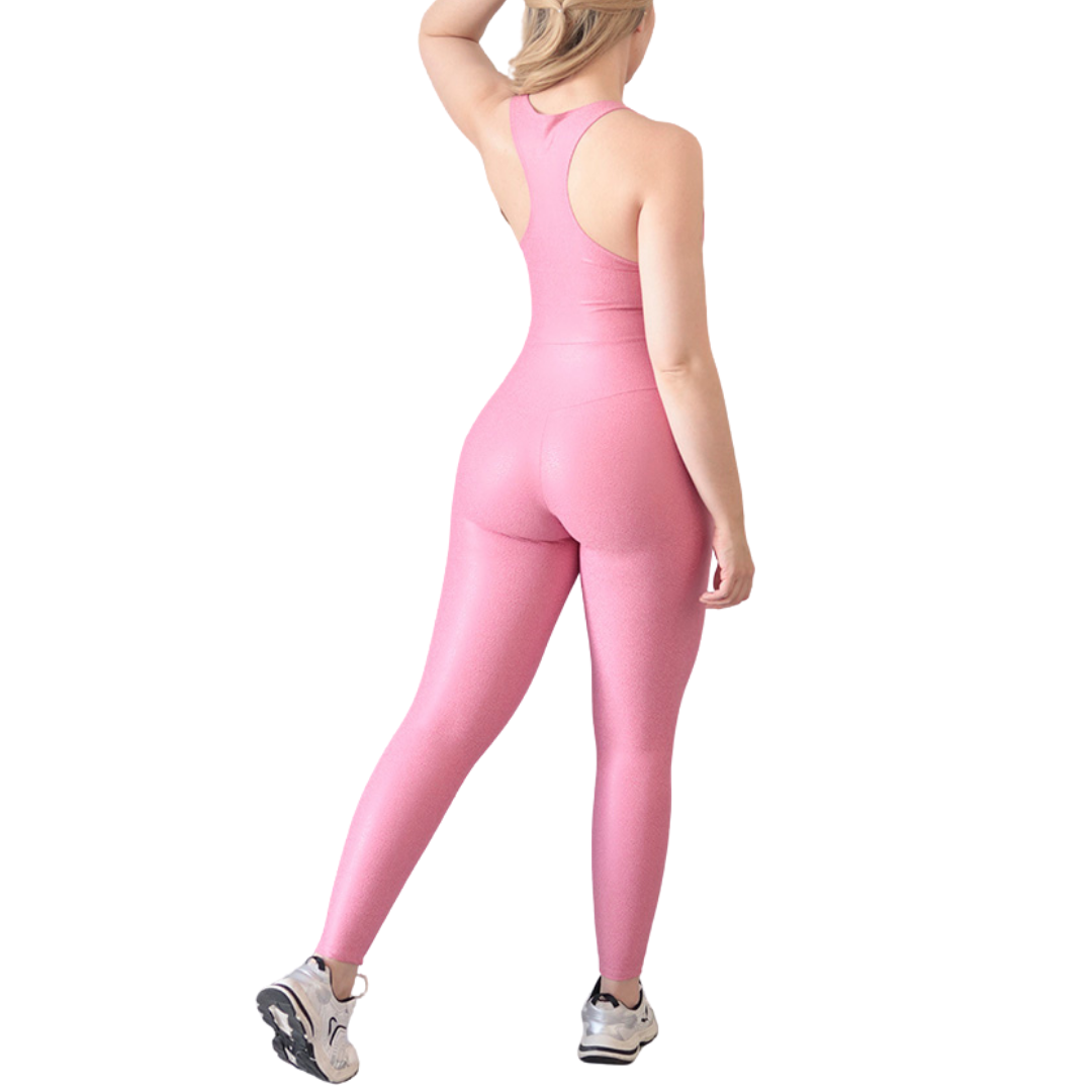 Enterizo Deportivos para Mujer Fitness: Efecto Básico, Escote Cruzado Textil Lycra Transpirable con Acabado Texturizado Tornasol, Color Rosa Rubor | Adriana Olimpo