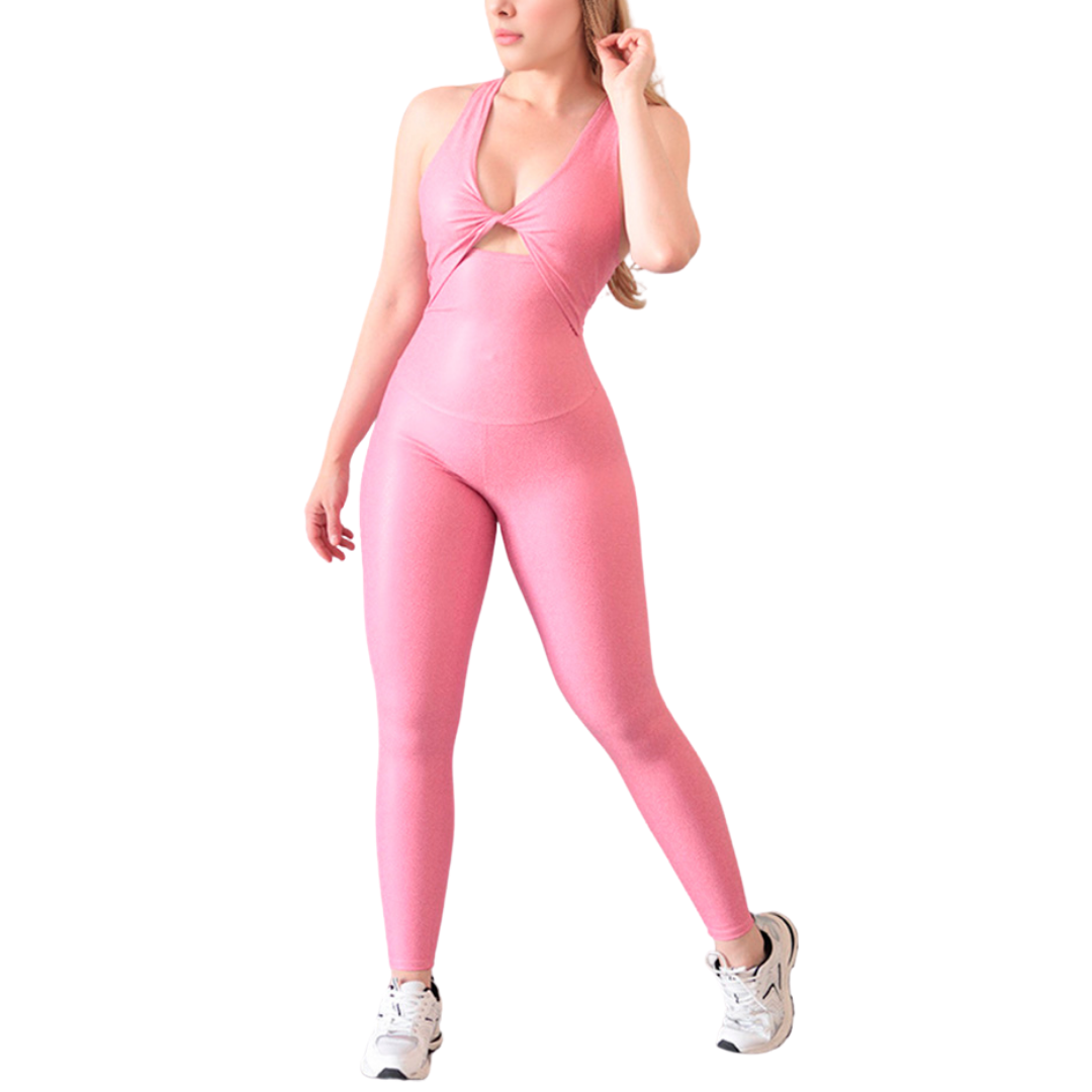 Enterizo Deportivos para Mujer Fitness: Efecto Básico, Escote Cruzado Textil Lycra Transpirable con Acabado Texturizado Tornasol, Color Rosa Rubor | Adriana Olimpo