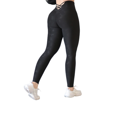 🔹 Leggings push up | Supplex Stretch, Relieves Flores – Negro