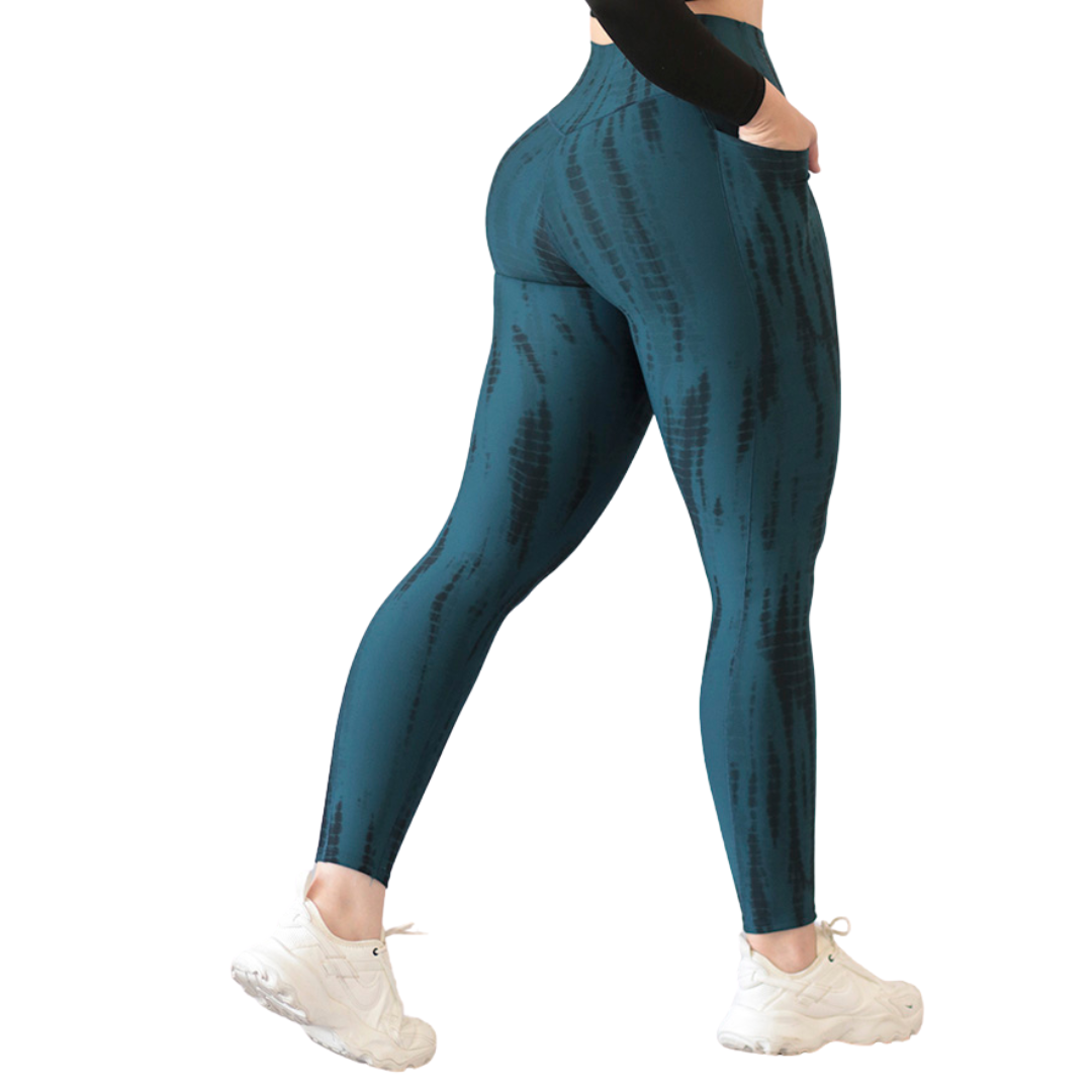 Leggings Deportivos para Mujer Fitness: Efecto Básico, Cintura Alta, Con Bolsillos Laterales, Textil Lycra Transpirable con Acabado Liso Madera, Color Verde | Adriana Olimpo