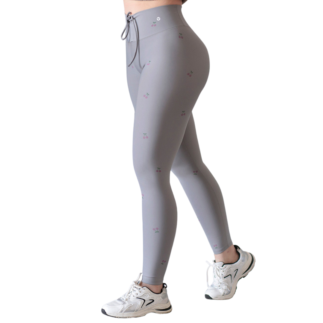 Leggings Deportivos para Mujer Fitness: Efecto Push Up, Cintura Alta, Textil Lycra Transpirable con Acabado Liso Cherry, Color Gris | Adriana Olimpo