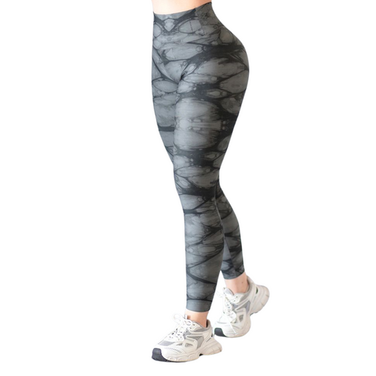 Leggings Deportivos para Mujer Fitness: Efecto Push Up, Cintura Alta, Textil Lycra Transpirable con Acabado Liso Tie, Color Grises | Adriana Olimpo