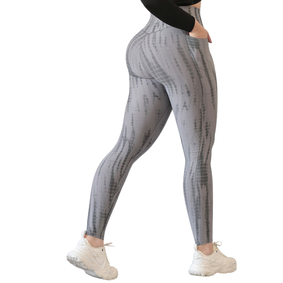 Leggings Deportivos para Mujer Fitness: Efecto Básico, Cintura Alta, Con Bolsillos Laterales, Textil Lycra Transpirable con Acabado Liso Madera, Color Gris | Adriana Olimpo