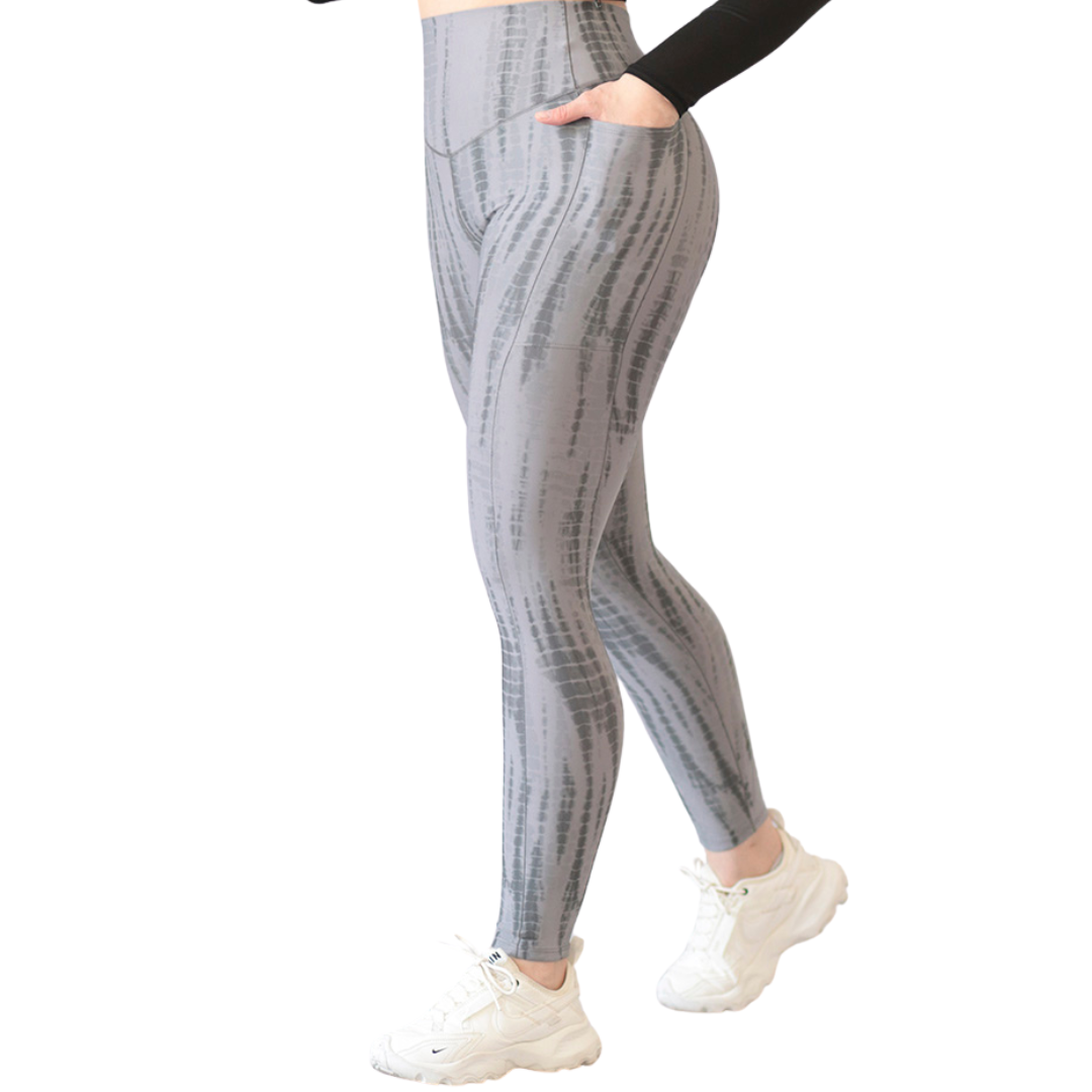 Leggings Deportivos para Mujer Fitness: Efecto Básico, Cintura Alta, Con Bolsillos Laterales, Textil Lycra Transpirable con Acabado Liso Madera, Color Gris | Adriana Olimpo