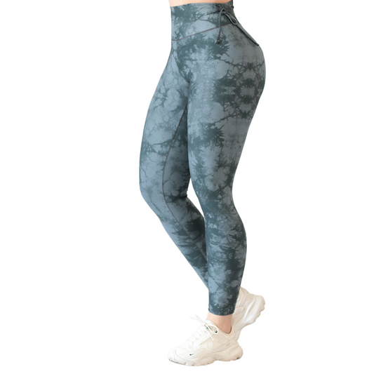 Leggings Deportivos para Mujer Fitness: Efecto Básico, Cintura Alta, Textil Lycra Transpirable con Acabado Liso Tie Dye, Color Gris | Adriana Olimpo