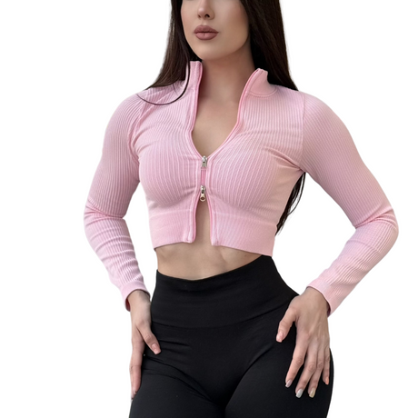 Chamarra deportiva manga larga | Transpirable, Relieves – Baby Pink