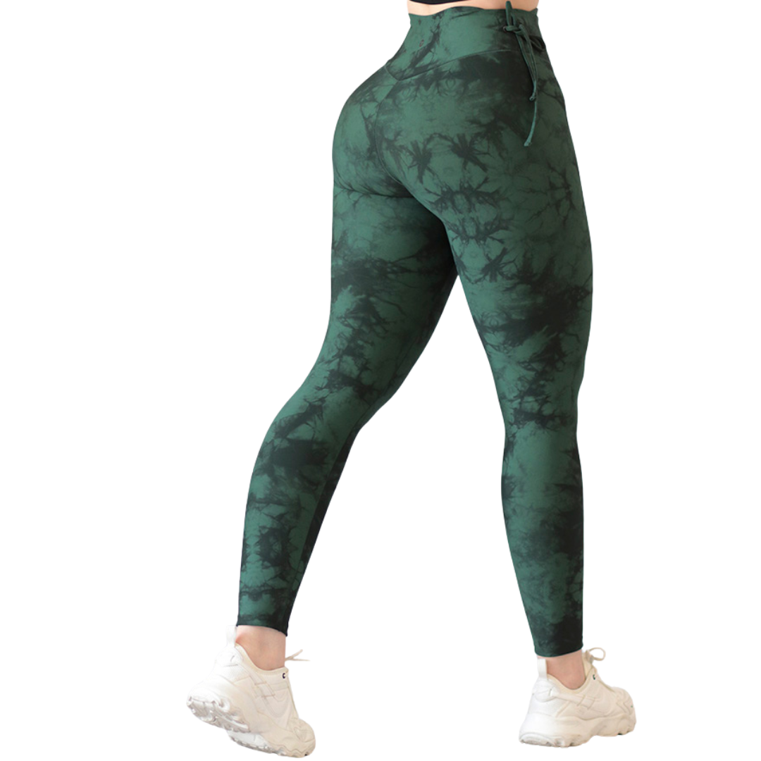 Leggings Deportivos para Mujer Fitness: Efecto Básico, Cintura Alta, Textil Lycra Transpirable con Acabado Liso Tie Dye, Color Verde | Adriana Olimpo