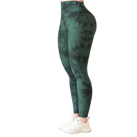 Leggings Deportivos para Mujer Fitness: Efecto Básico, Cintura Alta, Textil Lycra Transpirable con Acabado Liso Tie Dye, Color Verde | Adriana Olimpo