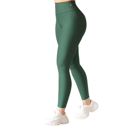 Leggings deportivos supplex para mujer, efecto push up con cintura alta, textil lycra transpirable con relieves de minipuntos. Color verde | Adriana Olimpo
