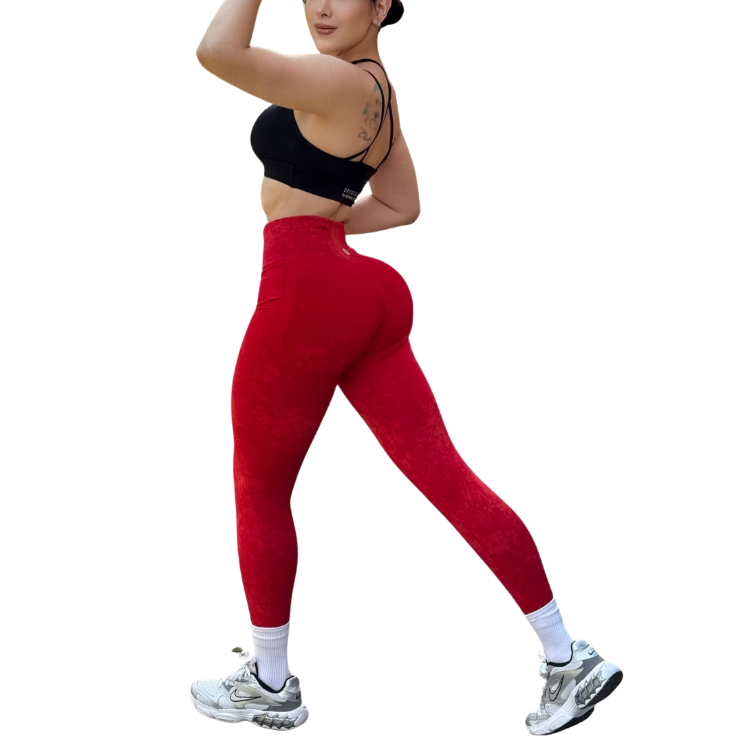 Leggings Burbuja + Push Up | Seamless Compresión - Rojo Deslavado