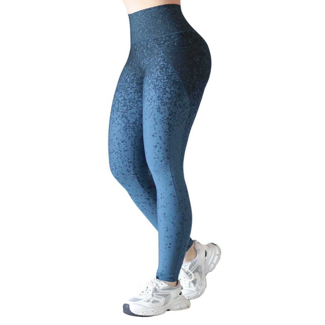 Leggings Deportivos para Mujer Fitness: Efecto Básico, Cintura Alta, Con Bolsillos Laterales, Textil Lycra Transpirable con Acabado Liso Puntos Degradados, Color Azul| Adriana Olimpo