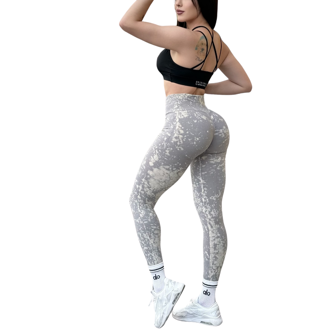 Leggings Deportivos para Mujer Fitness: Seamless Efecto Push Up, Cintura Alta, Textil Tejido Liso Suave Transpirable , Color Gris Moteado | Adriana Olimpo