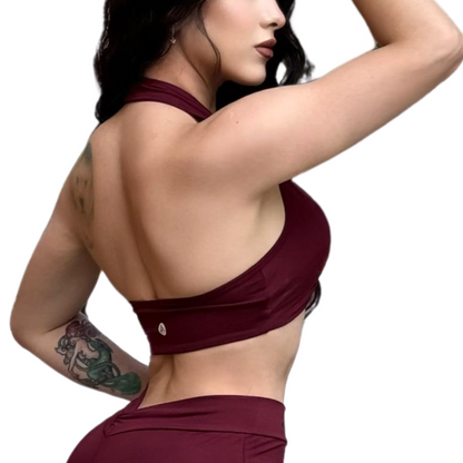Top para Mujer Fitness: Twist Alto Impacto, Textil Liso, Transpirable, Color Tinto | Adriana Olimpo