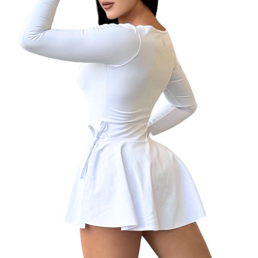 Enterizo Falda Shorts Deportiva para Mujer Fitness: Ajuste perfecto, Textil Lycra Transpirable con Acabado Liso, Color Blanco | Adriana Olimpo