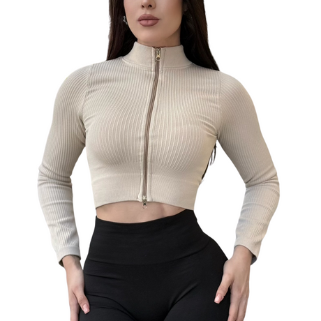 Chamarra deportiva manga larga | Transpirable, Relieves – camel