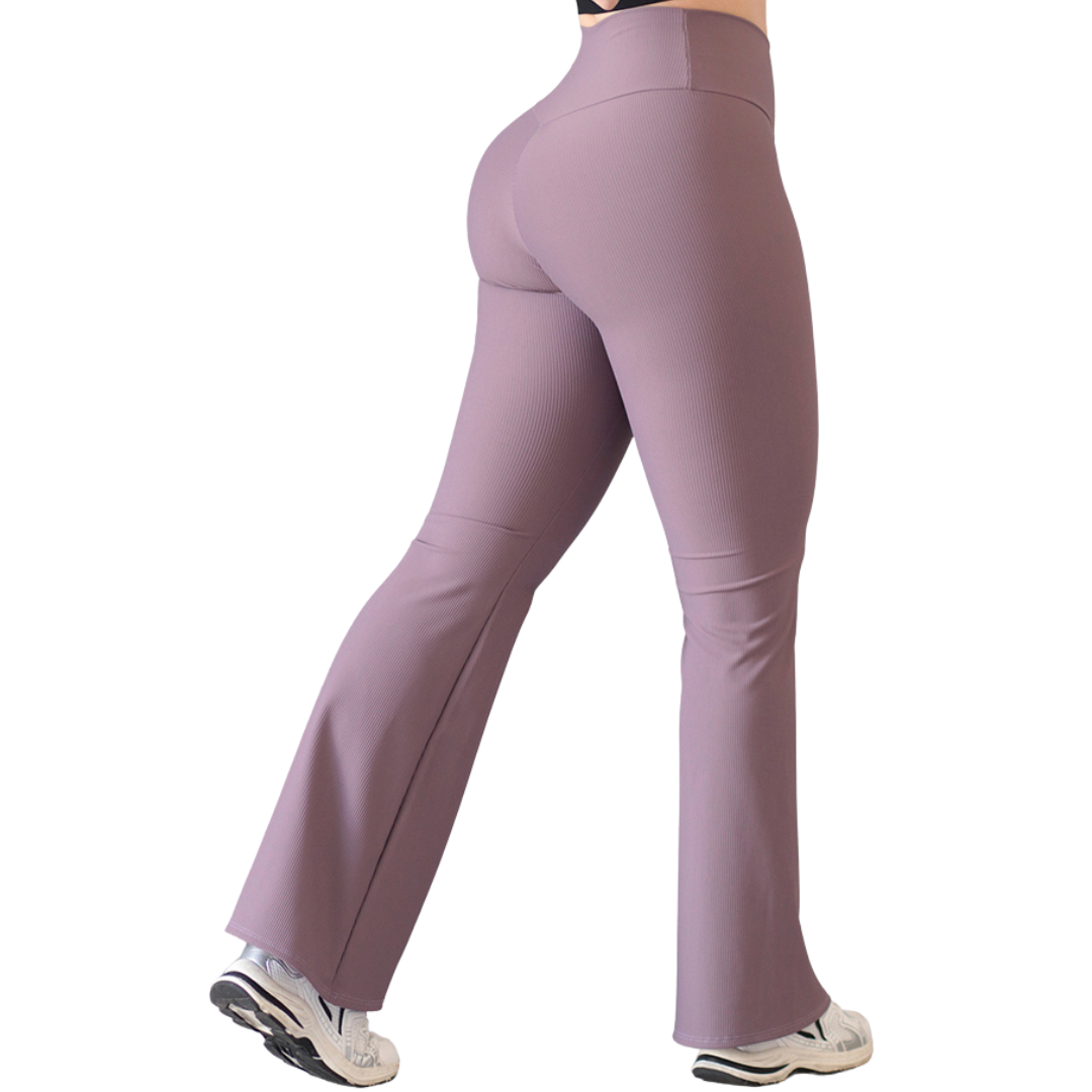 Leggings Deportivos para Mujer Fitness:  Efecto Básico, Cintura Alta, Textil Lycra Transpirable con Relieves de Lineas, Color Lila | Adriana Olimpo