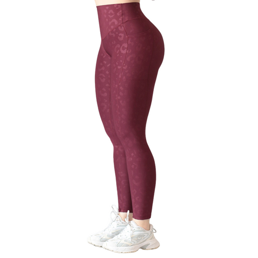 Leggings Deportivos para Mujer Fitness: Efecto Básico, Cintura Alta, Con Bolsillos Laterales, Textil Lycra Transpirable con Relieves Leopardo, Color Tinta | Adriana Olimpo