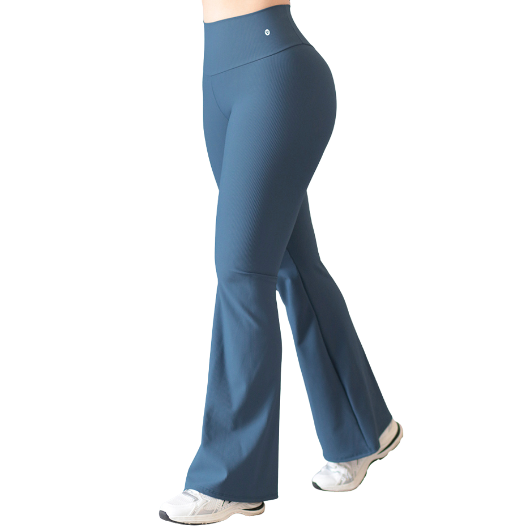 Leggings Deportivos para Mujer Fitness:  Efecto Básico, Cintura Alta, Textil Lycra Transpirable con Relieves de Lineas, Color Azul | Adriana Olimpo