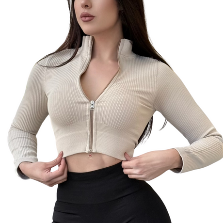 Chamarra deportiva manga larga | Transpirable, Relieves – camel