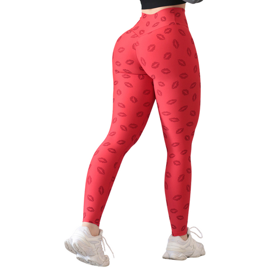 Leggings Deportivos para Mujer Fitness: Efecto Push Up, Cintura Alta, Textil Lycra Transpirable con Acabado Liso Besitos, Color Rojos | Adriana Olimpo