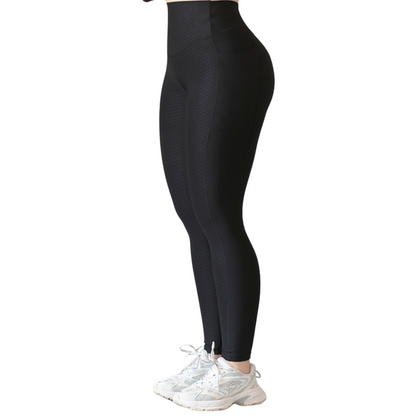 Leggings Deportivos para Mujer Fitness: Efecto Básico, Cintura Alta, Con Bolsillos Laterales, Textil Lycra Transpirable con Relieves de Rayos,  Color Negro | Adriana Olimpo