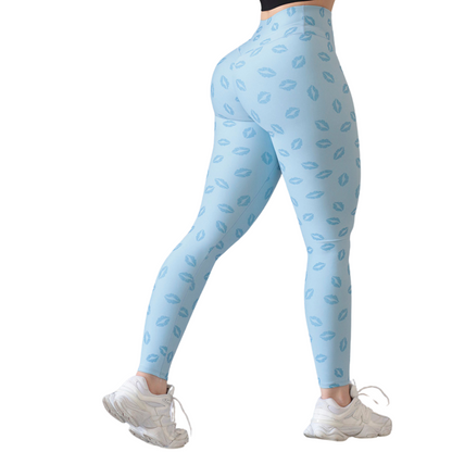 Leggings Deportivos para Mujer Fitness: Efecto Push Up, Cintura Alta, Textil Lycra Transpirable con Acabado Liso Besitos, Color Azules | Adriana Olimpo