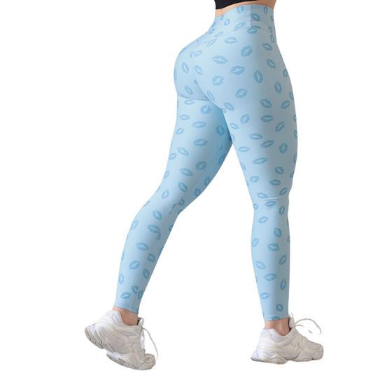 Leggings Deportivos para Mujer Fitness: Efecto Push Up, Cintura Alta, Textil Lycra Transpirable con Acabado Liso Besitos, Color Azules | Adriana Olimpo