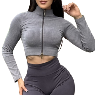 Chamarra deportiva manga larga | Transpirable, Relieves – Gris Luna