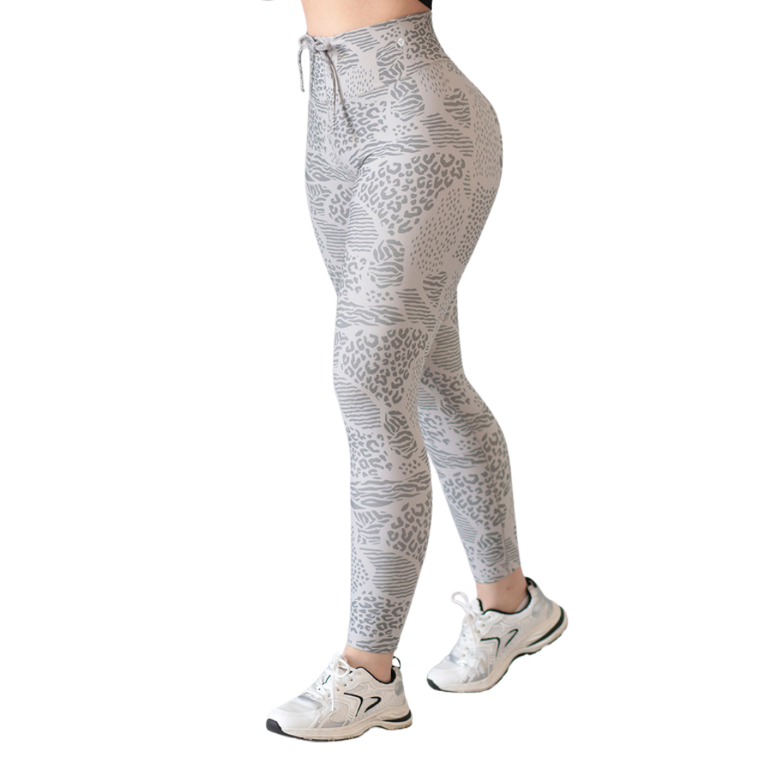 Leggings Deportivos para Mujer Fitness: Efecto Básico, Cintura Alta, Textil Lycra Transpirable con Acabado Liso Multi Print, Color Gris | Adriana Olimpo