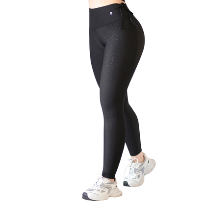 Leggings Deportivos para Mujer Fitness: Efecto Push Up, Cintura Alta, Textil Lycra Transpirable Texturizado con Relieves Arena, Color Negro | Adriana Olimpo