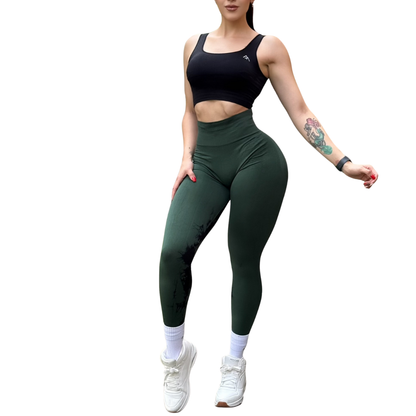 Leggings Deportivos Seamless de Compresión para Mujer Fitness: Glúteos Redondos, Vientre Plano y Cintura Definida | Push Up + Burbuja + Compresión Faja. Ultra Cómodos. Color olivo y negro | Adriana Olimpo