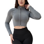 Chamarra Deportiva con Cierre Dínamico para Mujer Fitness: Manga Larga, Textil Lycra Transpirable con acabado Acanalado, Color Gris Oxford | Adriana Olimpo