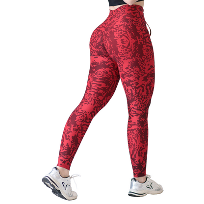 Leggings Deportivos para Mujer Fitness: Efecto Push Up, Cintura Alta, Textil Lycra Transpirable con Acabado Liso Atigrado, Color Red | Adriana Olimpo